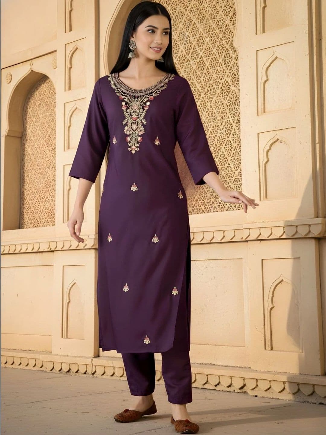 HERE&NOW Women Floral Embroidered Regular Thread Work Kurta with Trousers & With Dupatta thumbnail 5