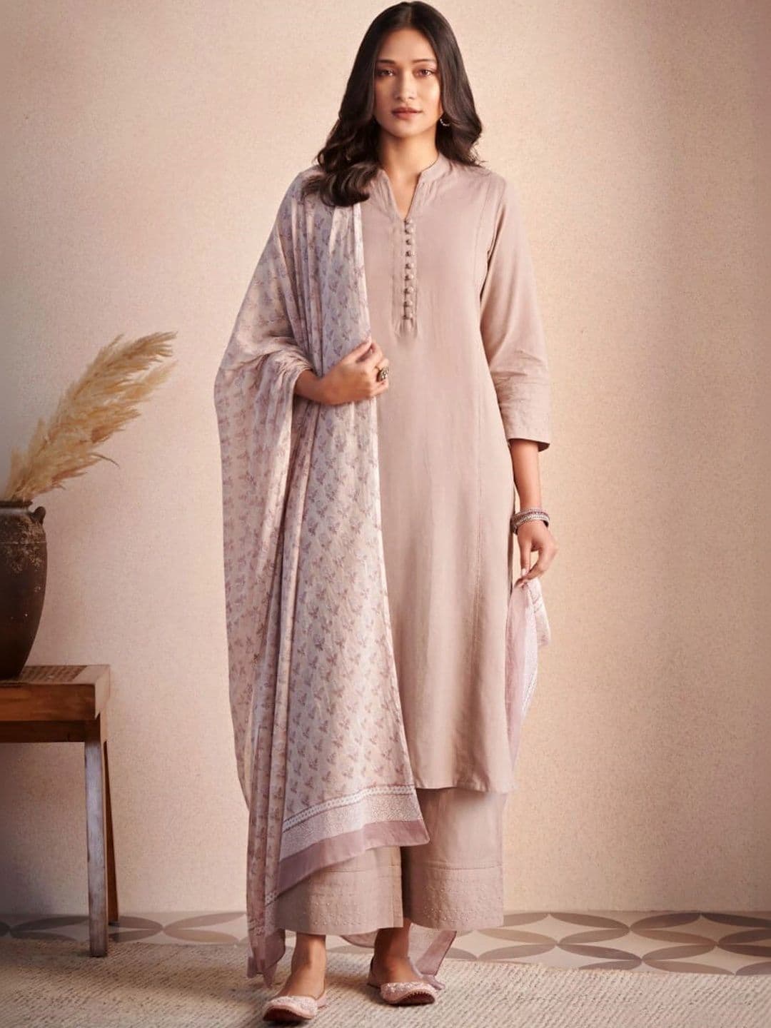 Panzora Women Regular Beads and Stones Kurta with Palazzos & With Dupatta - view 1