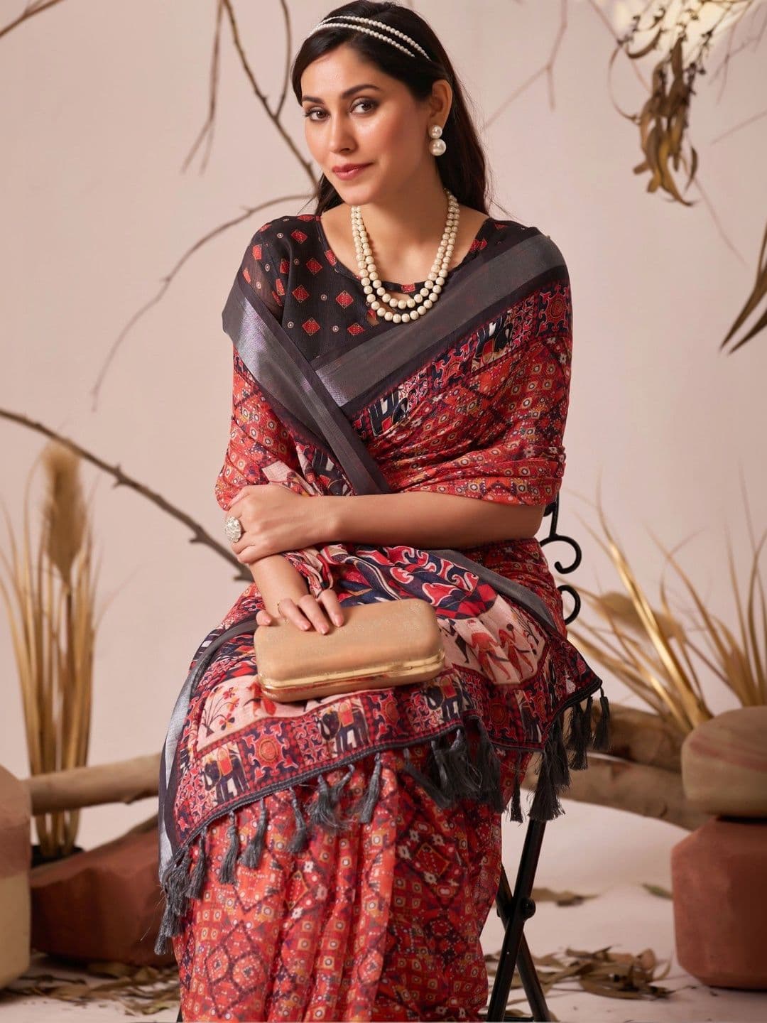 Moda Rapido Kalamkari Zari Linen Blend Designer Patola Saree thumbnail 4