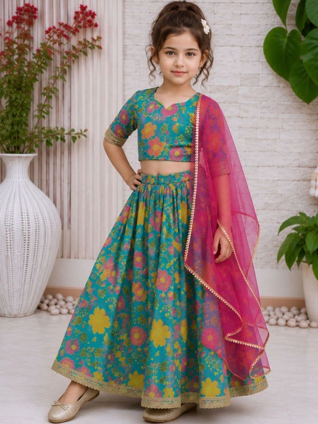 HERE&NOW Girls Print Floral Lehenga Choli Set thumbnail 5