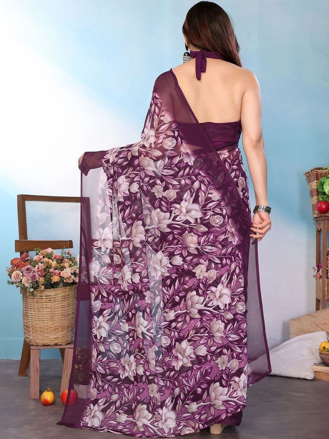 SZN Floral Poly Georgette Saree thumbnail 3