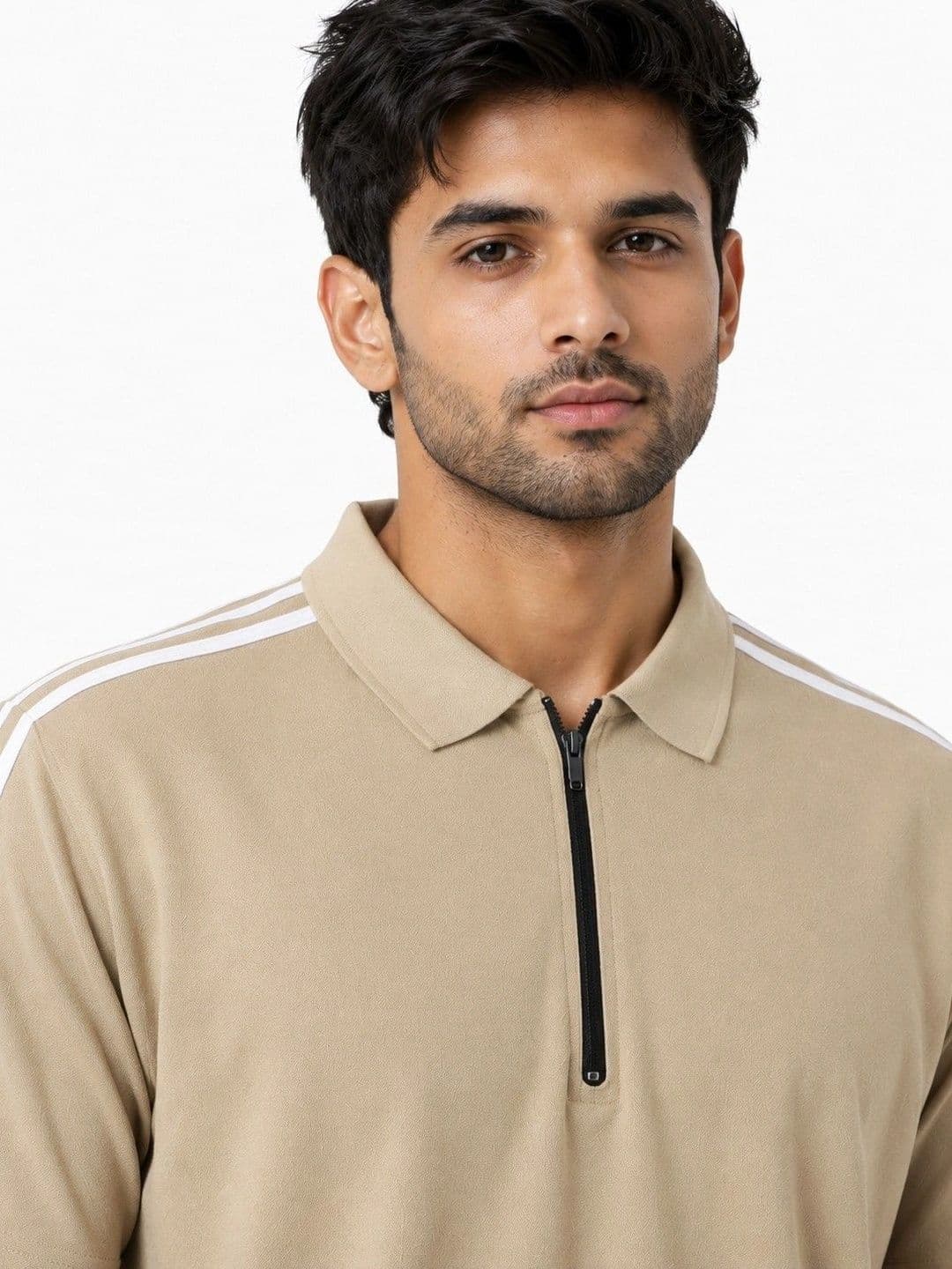 MaverIQ Beige Striped Polo Collar Regular Fit T-shirt thumbnail 5