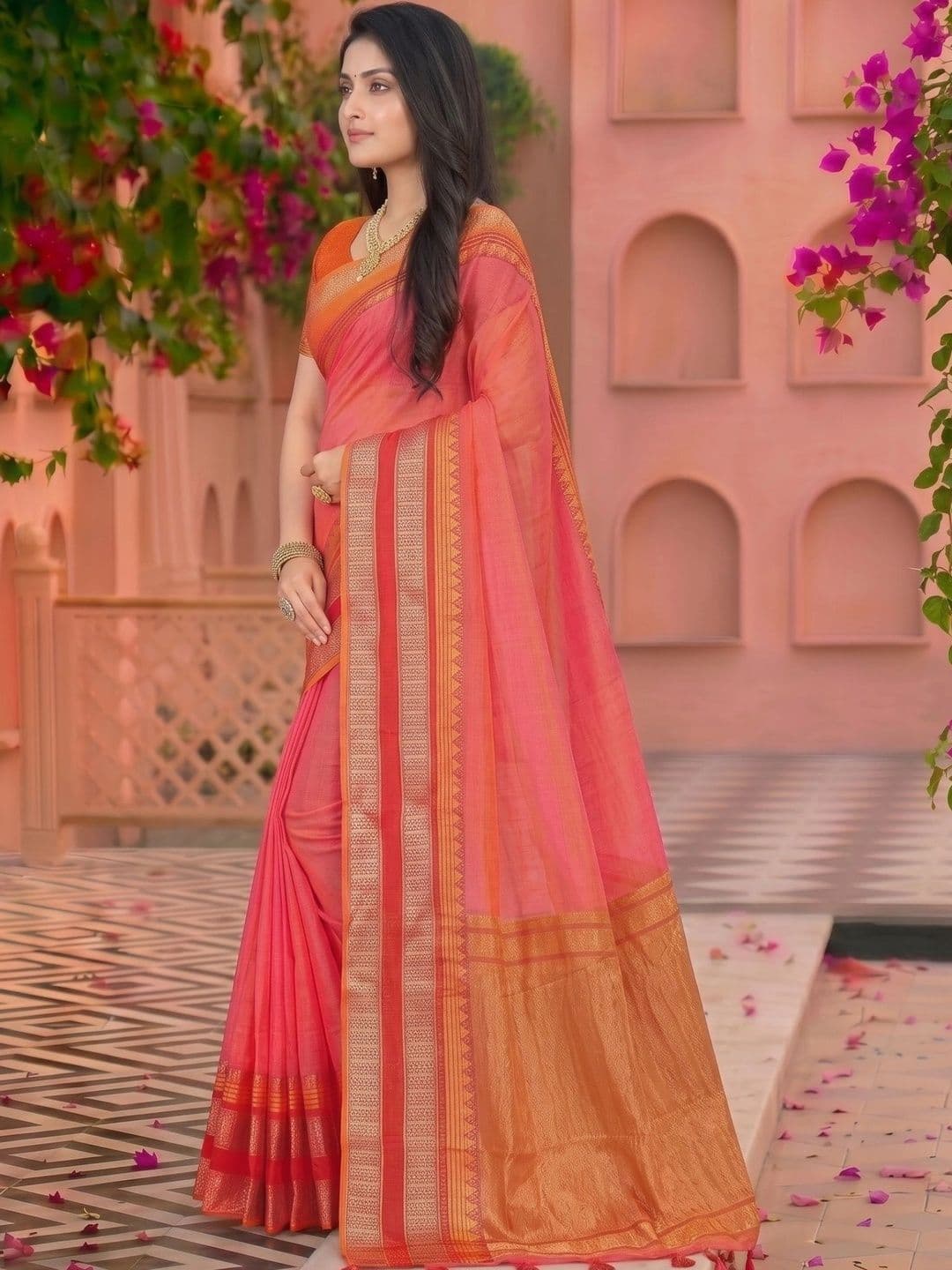 Madhuhansh Striped Zari Silk Cotton Saree thumbnail 6
