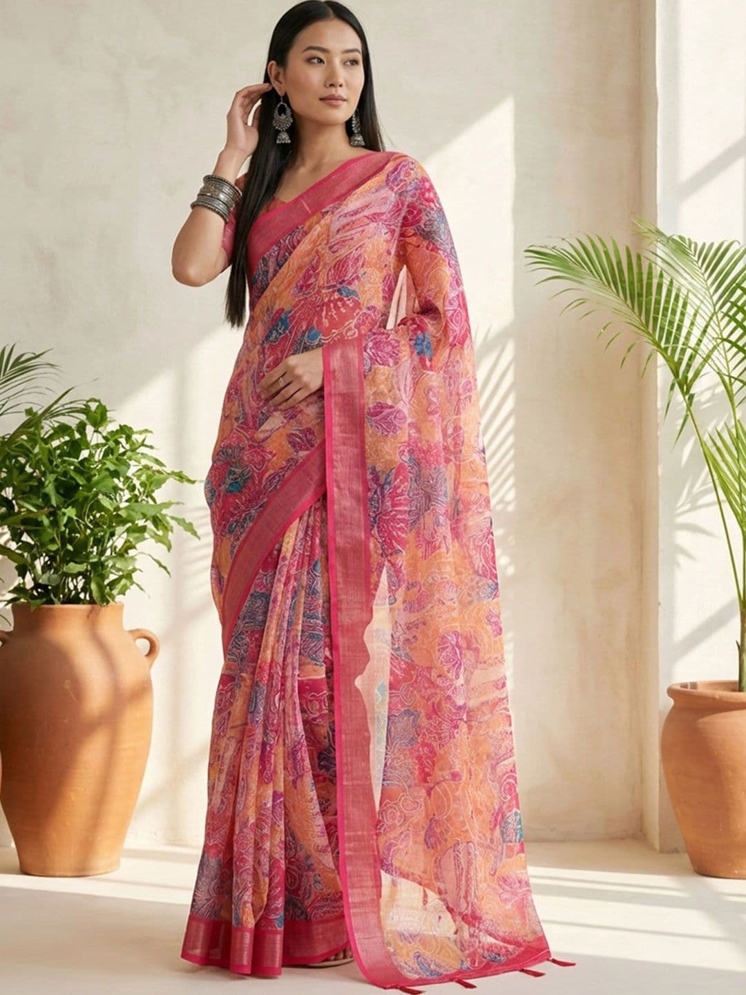 Anouk Rustic Paisley Zari Pure Linen Designer Khadi Saree - view 1