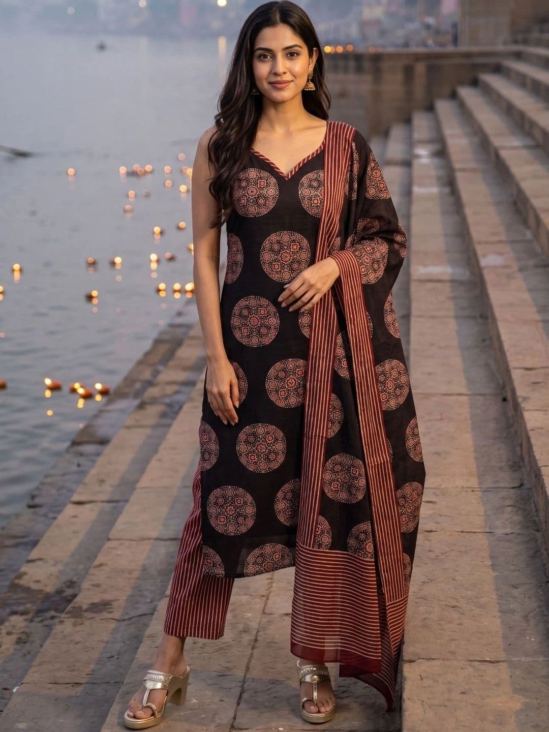 BrownEra Women Ethnic Motifs Printed Regular Pure Cotton Kurta with Trousers & With Dupatta - view 1