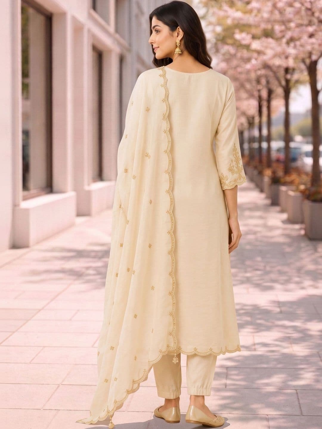 J MOGAL Women Ethnic Motifs Embroidered Kurta with Trousers & With Dupatta thumbnail 4