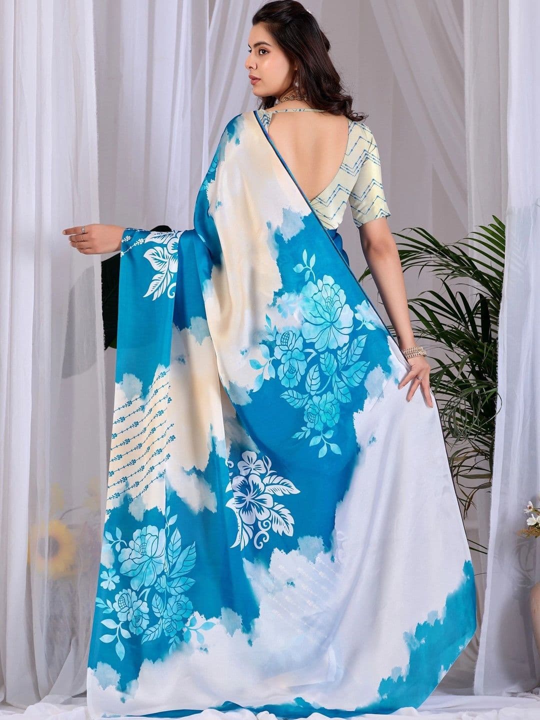 Moda Rapido Floral Satin Designer Saree thumbnail 5