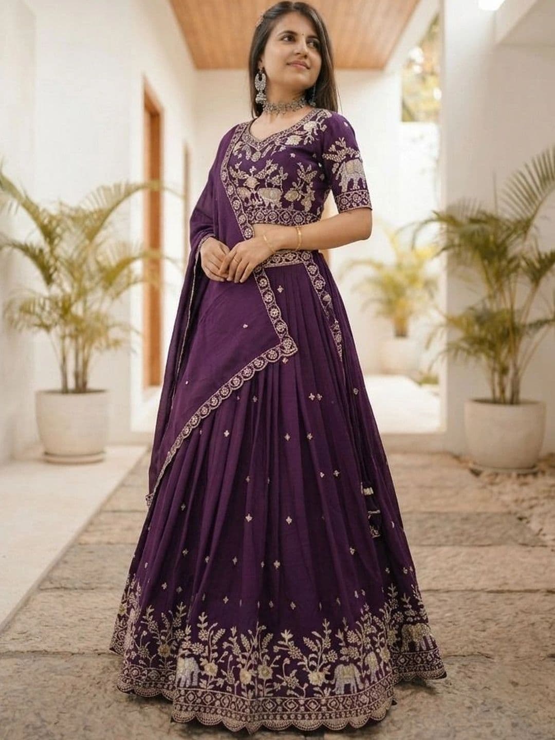 all about you Embroidered Thread Work Semi-Stitched Lehenga & Blouse With Dupatta - view 1
