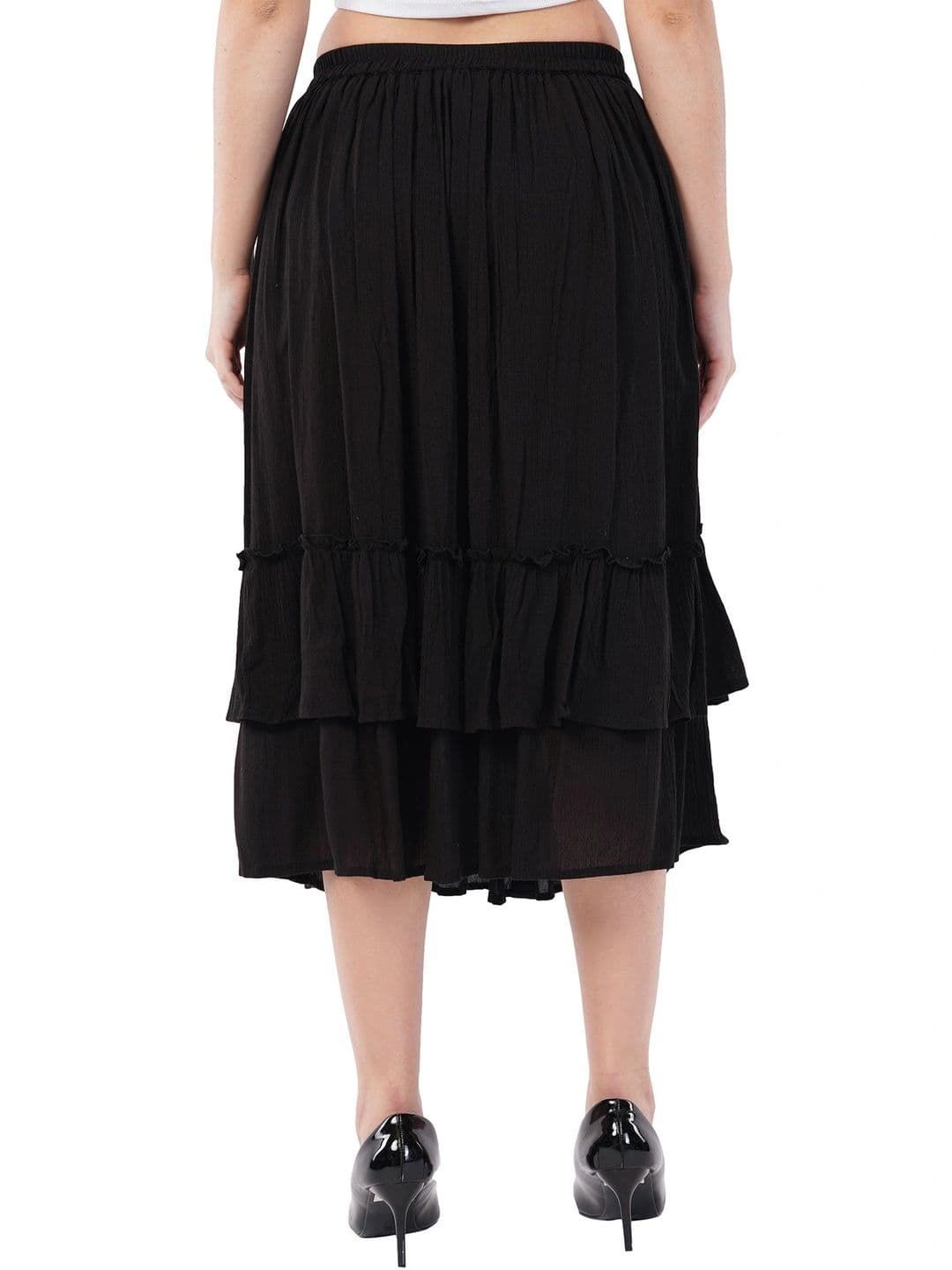 Rabhika Women Pure Cotton Cotton Cambric Frills Bows and Ruffles Midi Flared Skirt thumbnail 4