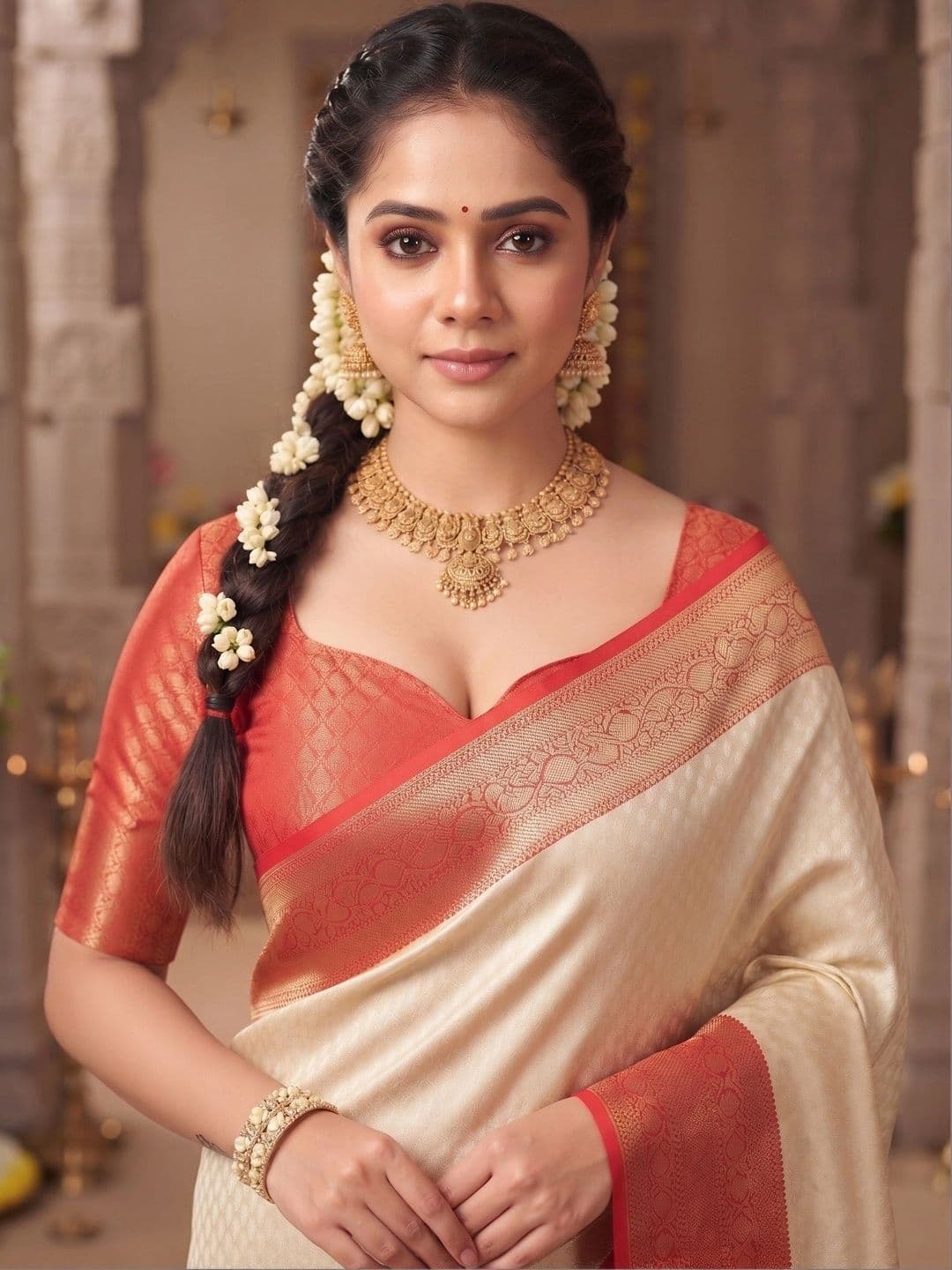 VILLE FASHION Woven Design Zari Art Silk Kanjeevaram Saree thumbnail 4