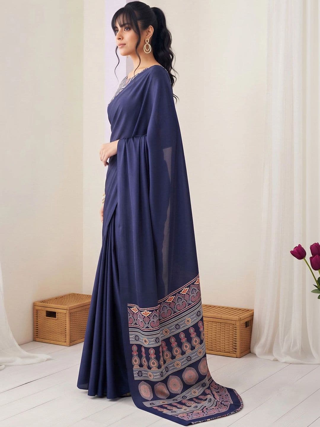 Anouk Satin Designer Saree thumbnail 6