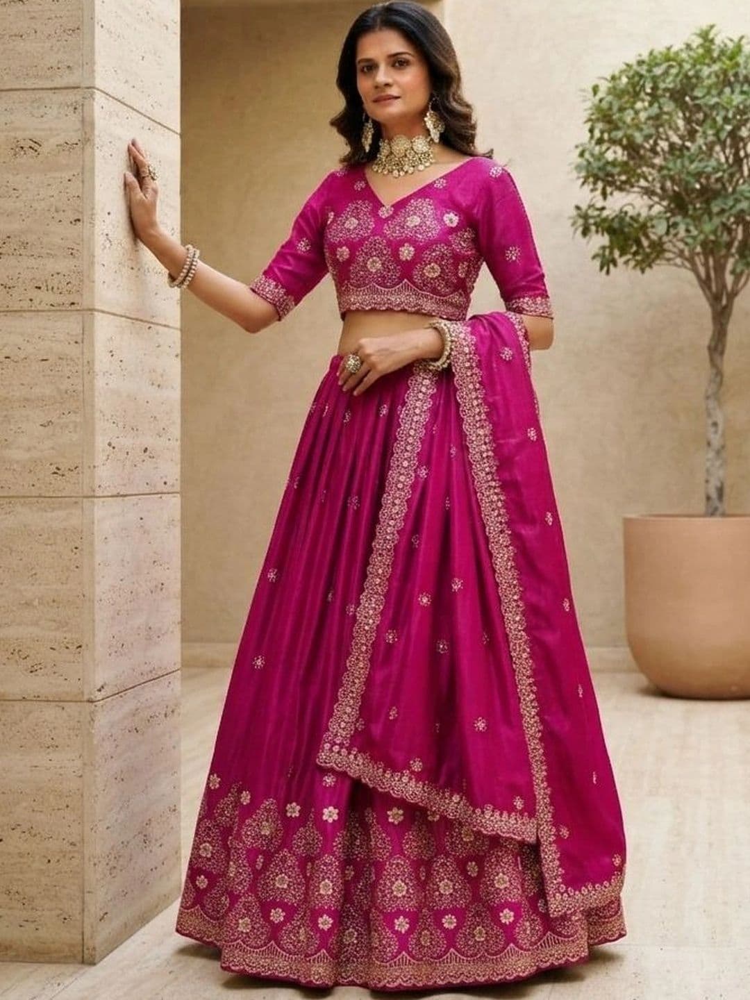 all about you Embroidered Semi-Stitched Lehenga & Blouse With Dupatta thumbnail 3