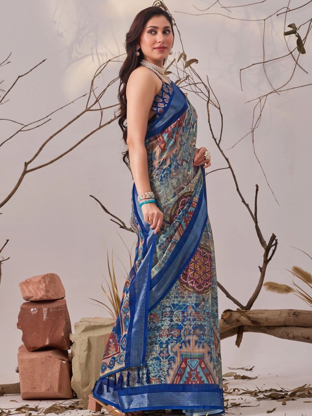 Moda Rapido Ethnic Motifs Linen Blend Designer Saree thumbnail 6