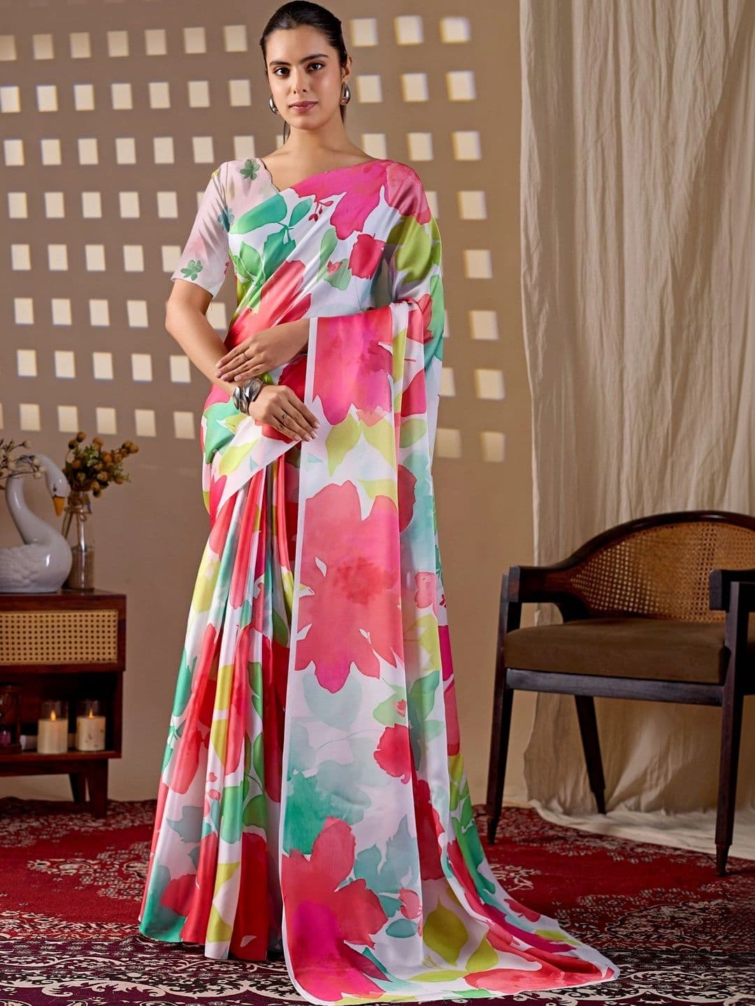Moda Rapido Floral Satin Fusion Saree - view 1