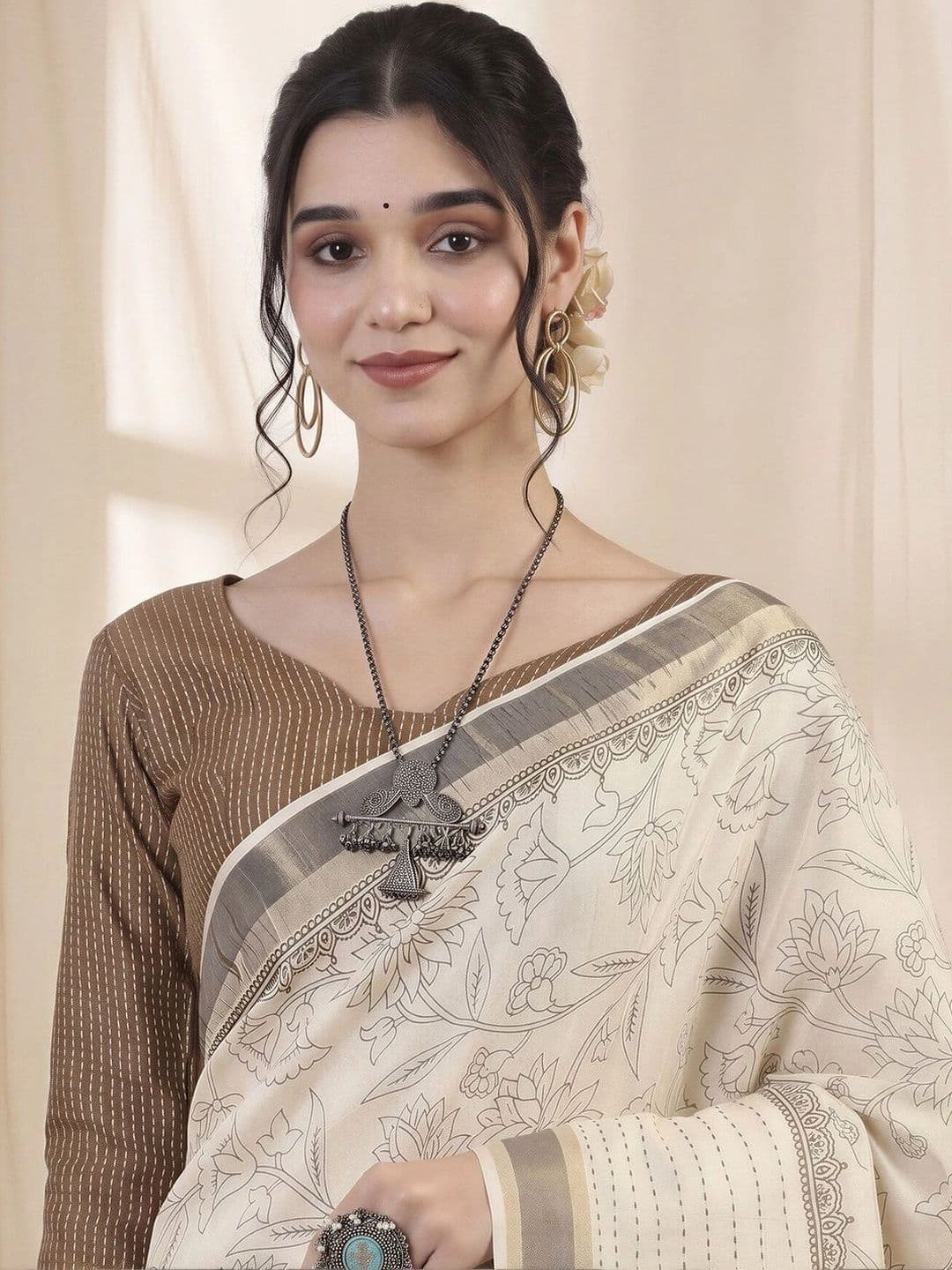 Anouk Embellished Silk Cotton Designer Chanderi Saree thumbnail 6