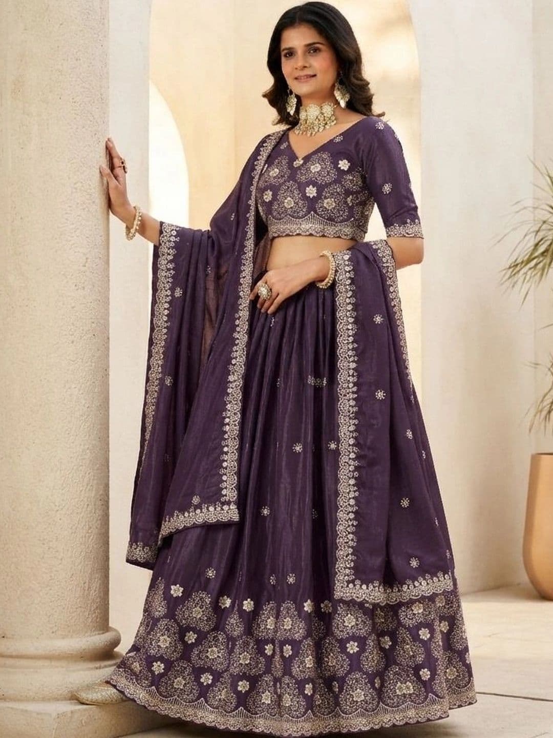 all about you Embroidered Thread Work Semi-Stitched Lehenga & Blouse With Dupatta - view 1