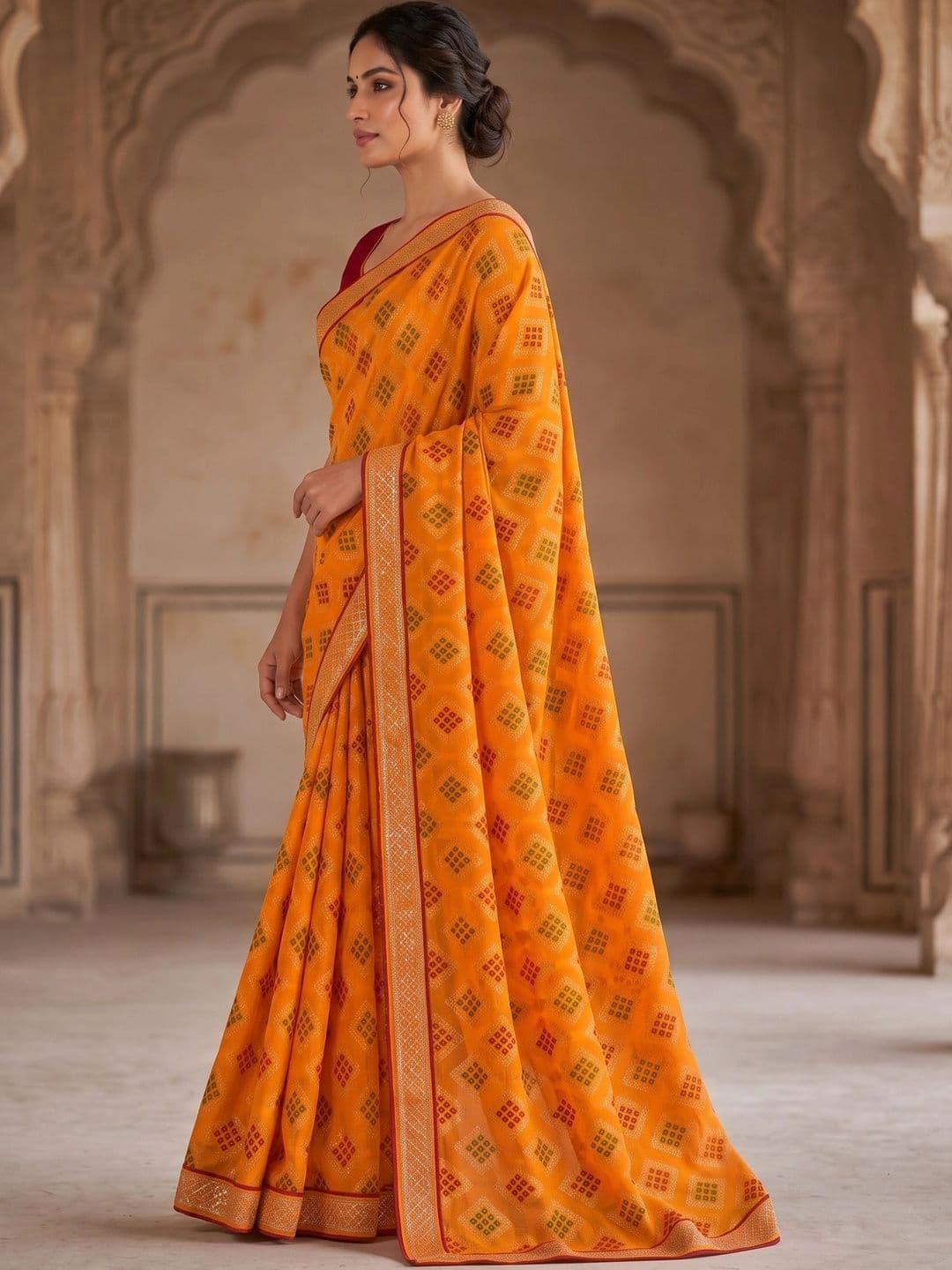 PRANU TRENDS Bandhani Poly Georgette Bandhani Saree thumbnail 4