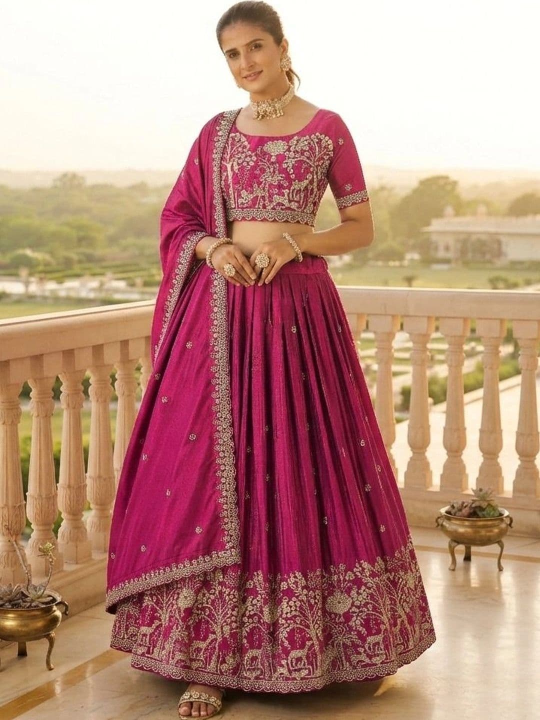HERE&NOW Embroidered Thread Work Semi-Stitched Lehenga & Blouse With Dupatta - view 1