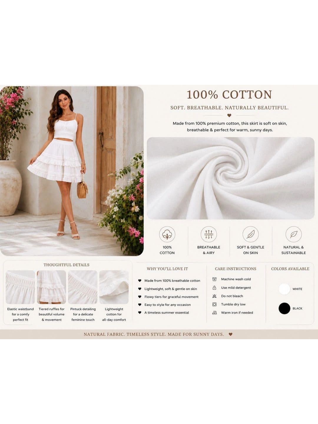 Rabhika Women Pure Cotton Tiered Mini Flared Skirt thumbnail 4