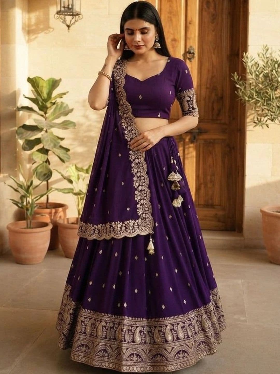 all about you Embroidered Semi-Stitched Lehenga & Blouse With Dupatta thumbnail 2