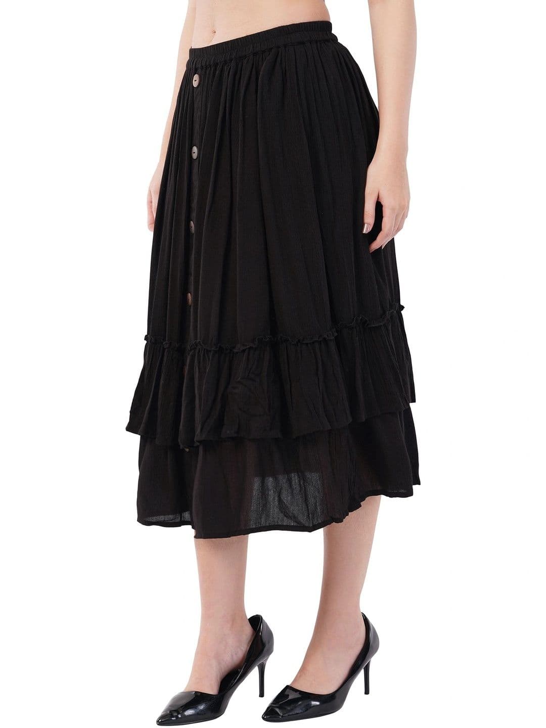 Rabhika Women Pure Cotton Cotton Cambric Frills Bows and Ruffles Midi Flared Skirt thumbnail 2