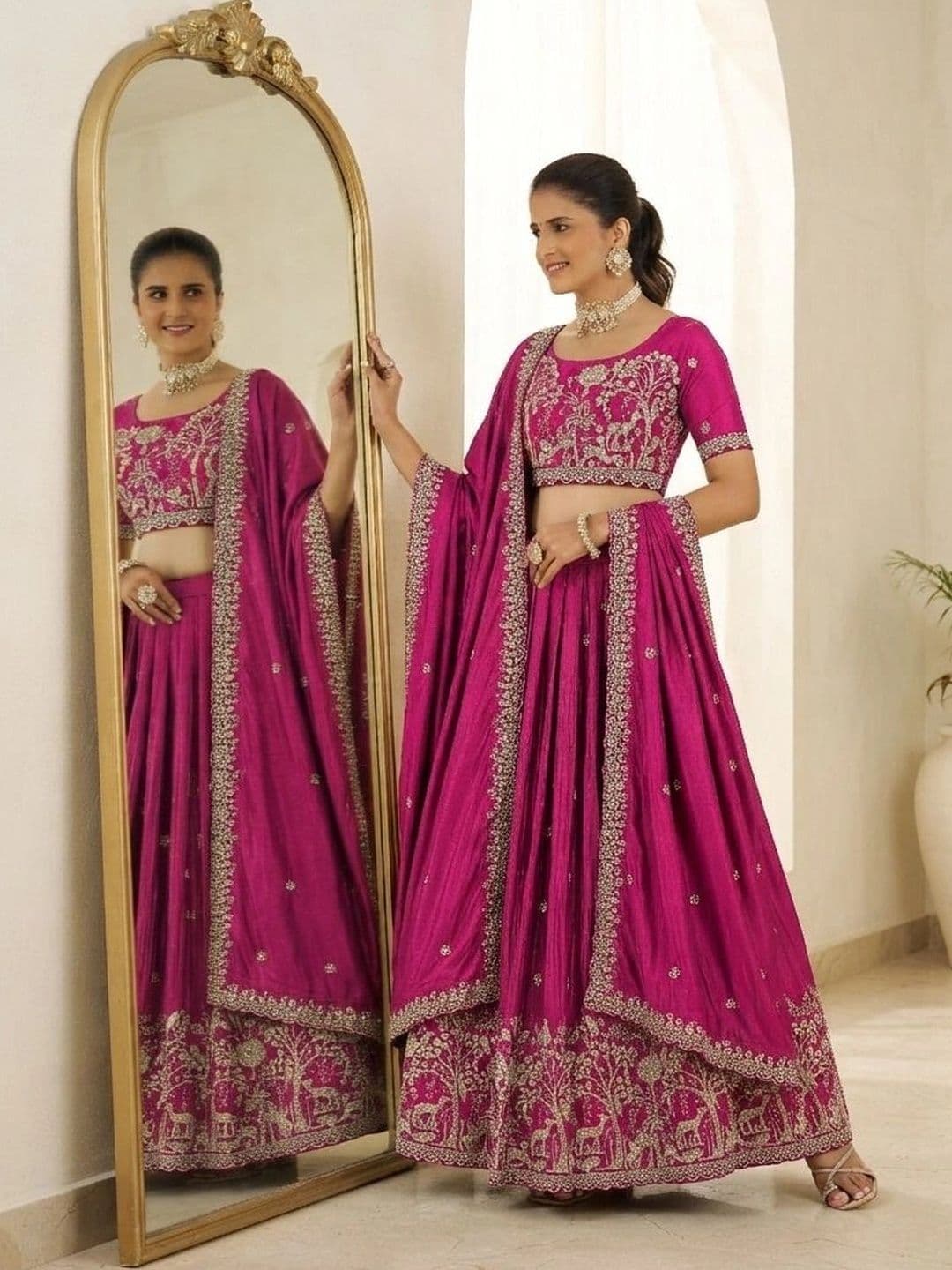 all about you Embroidered Thread Work Semi-Stitched Lehenga & Blouse With Dupatta thumbnail 2