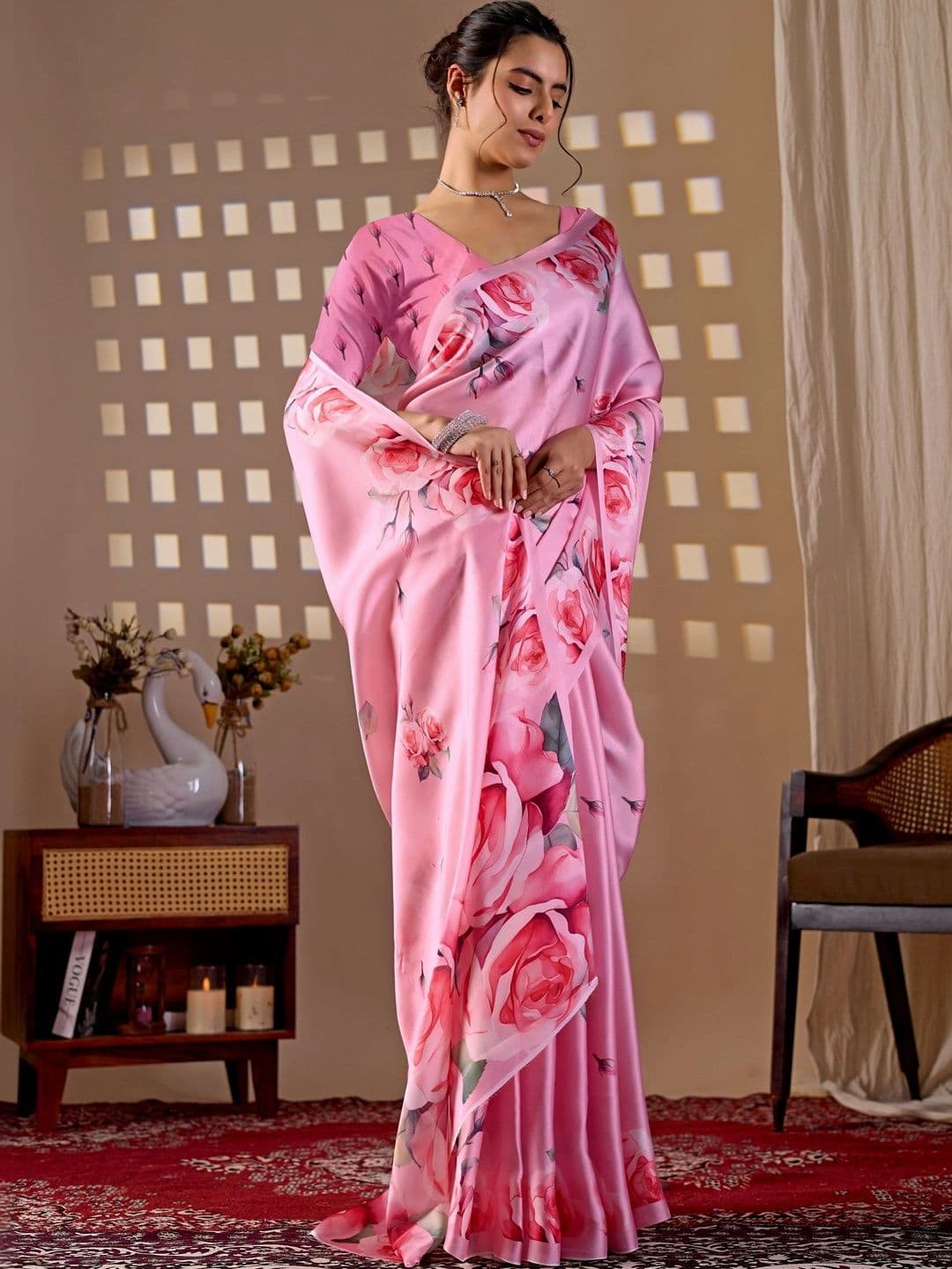 Moda Rapido Floral Satin Designer Saree thumbnail 7