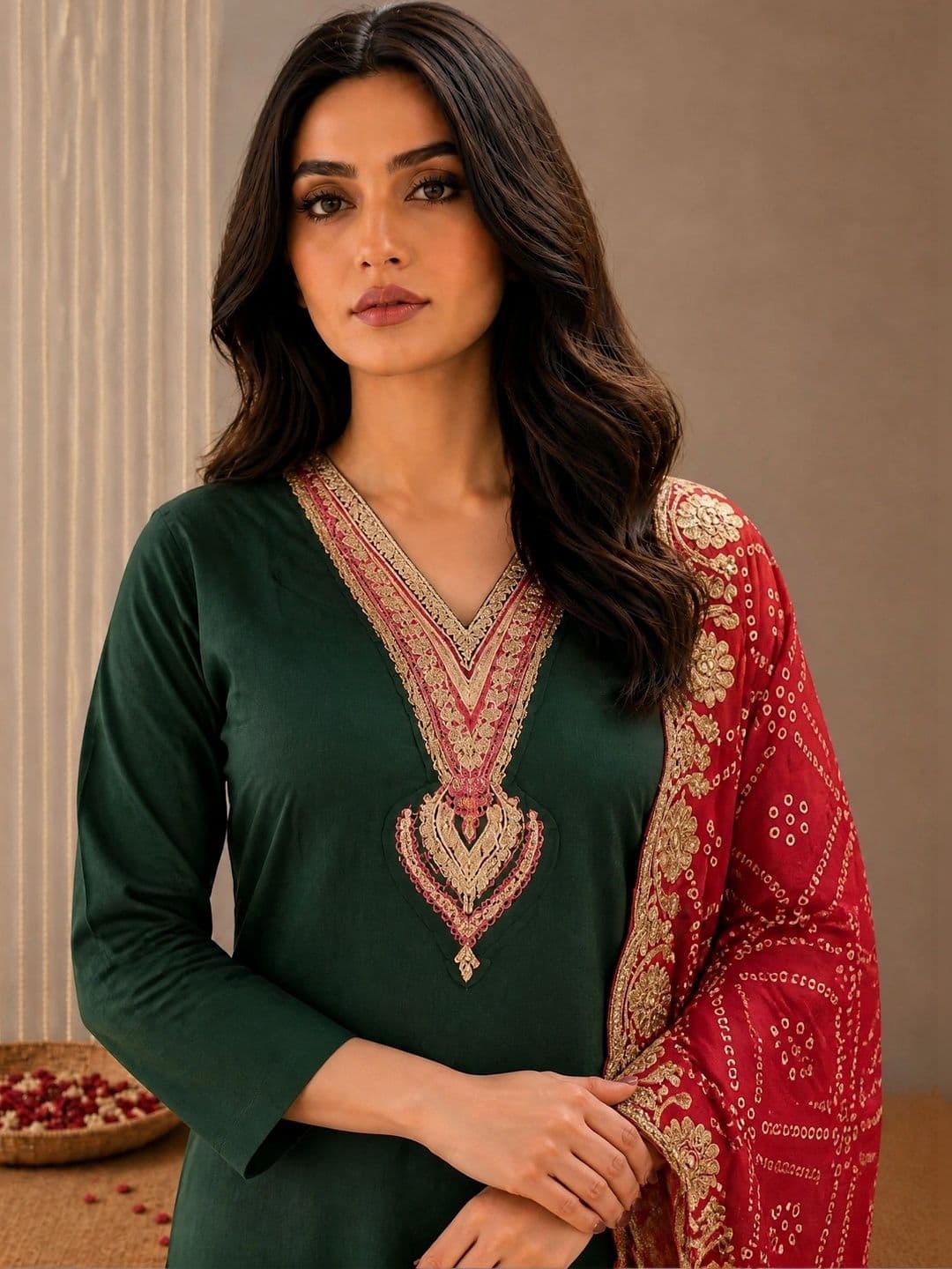 Anouk Mirage Women Ethnic Motifs Embroidered Regular Kurta with Trousers & With Dupatta thumbnail 2