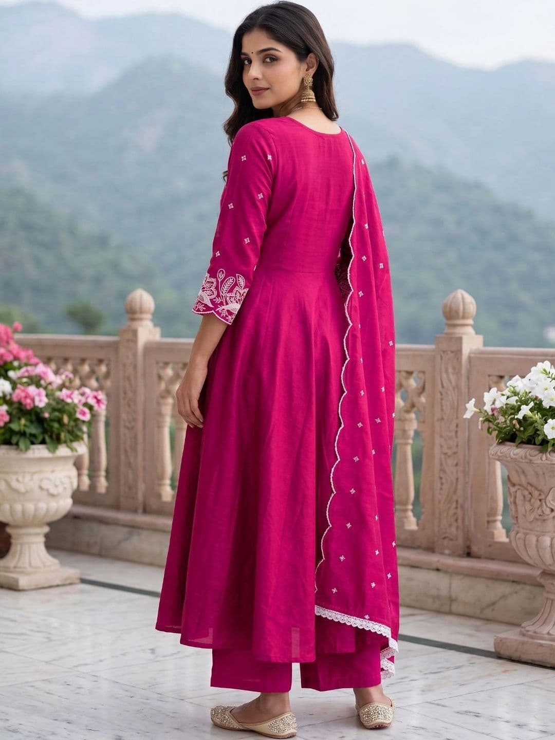 Moda Rapido Women Ethnic  Empire Thread Work Pure Silk Kurta with Trousers & With Dupatta thumbnail 2