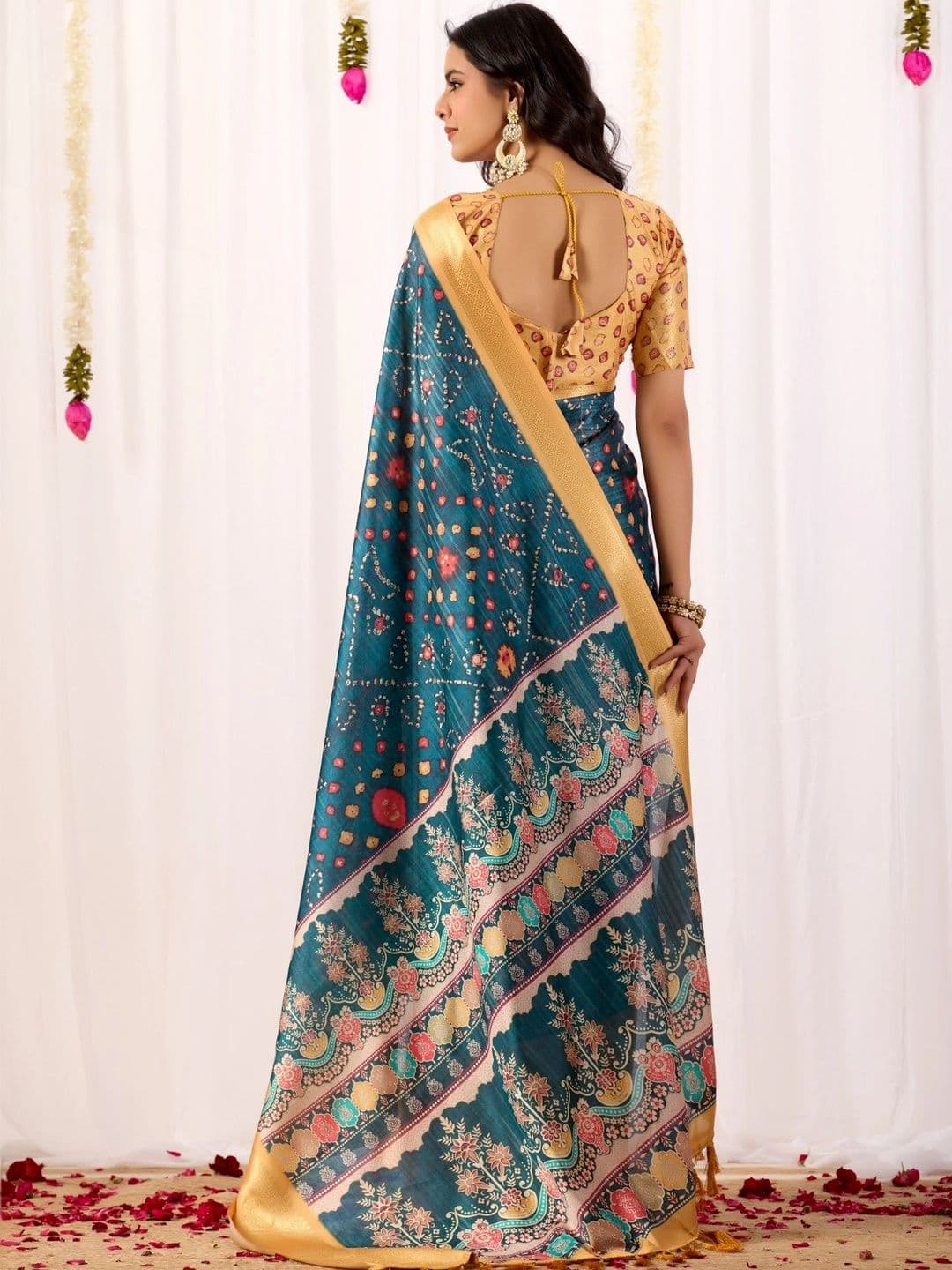 Moda Rapido Bandhani Zari Silk Blend Designer Saree thumbnail 3