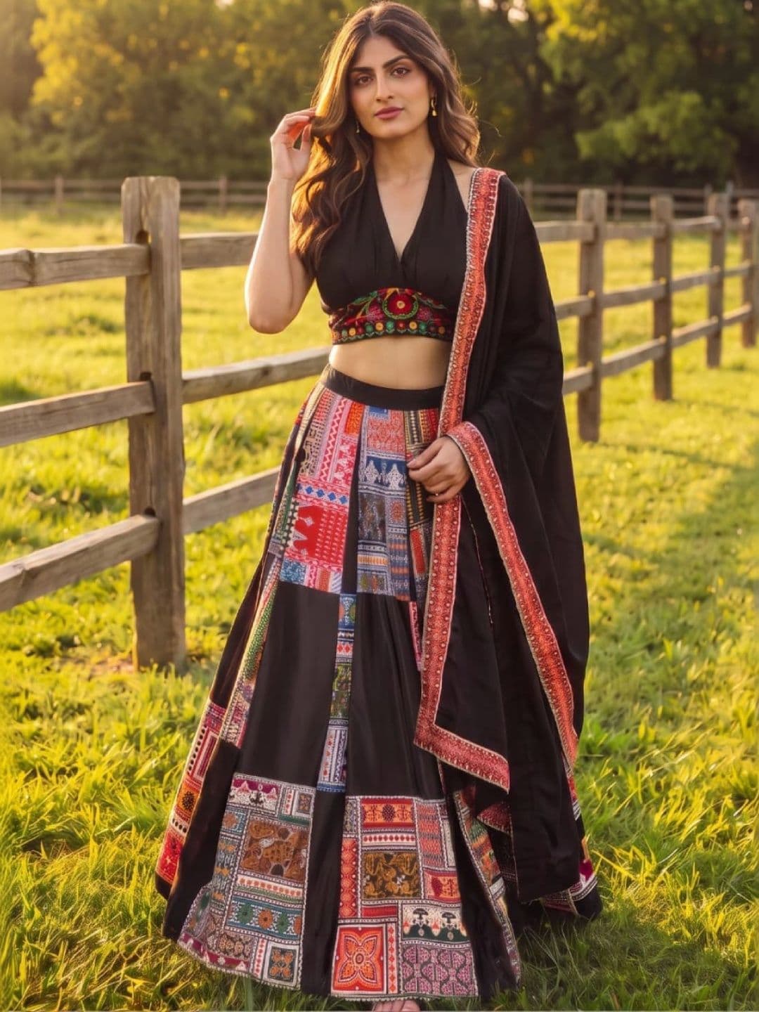 DREAM EXPORTER Embroidered Thread Work Semi-Stitched Lehenga & Unstitched Blouse With Dupatta thumbnail 6
