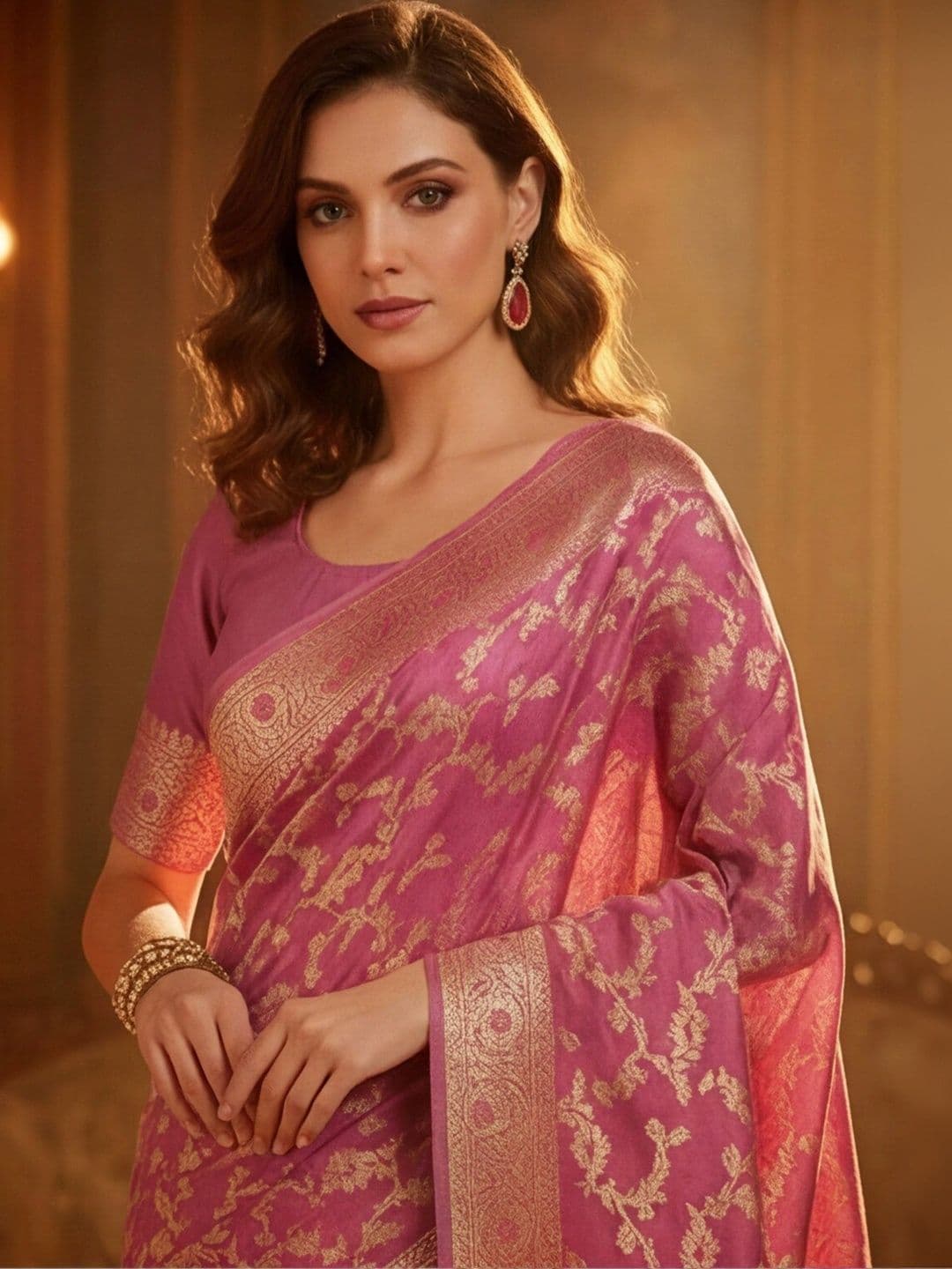 Anouk Rustic Woven Design Zari Silk Blend Designer Banarasi Saree thumbnail 4