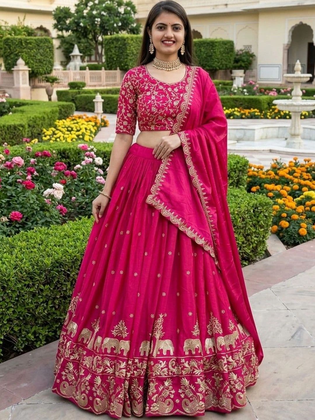 all about you Embroidered Semi-Stitched Lehenga & Blouse With Dupatta thumbnail 4