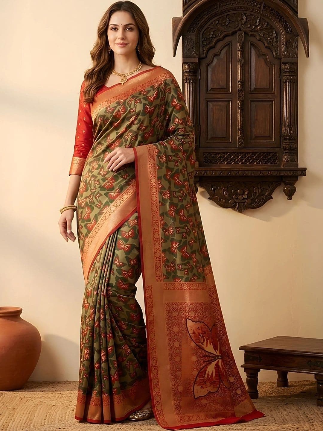 Urbanari Woven Design Zari Silk Blend Saree thumbnail 2