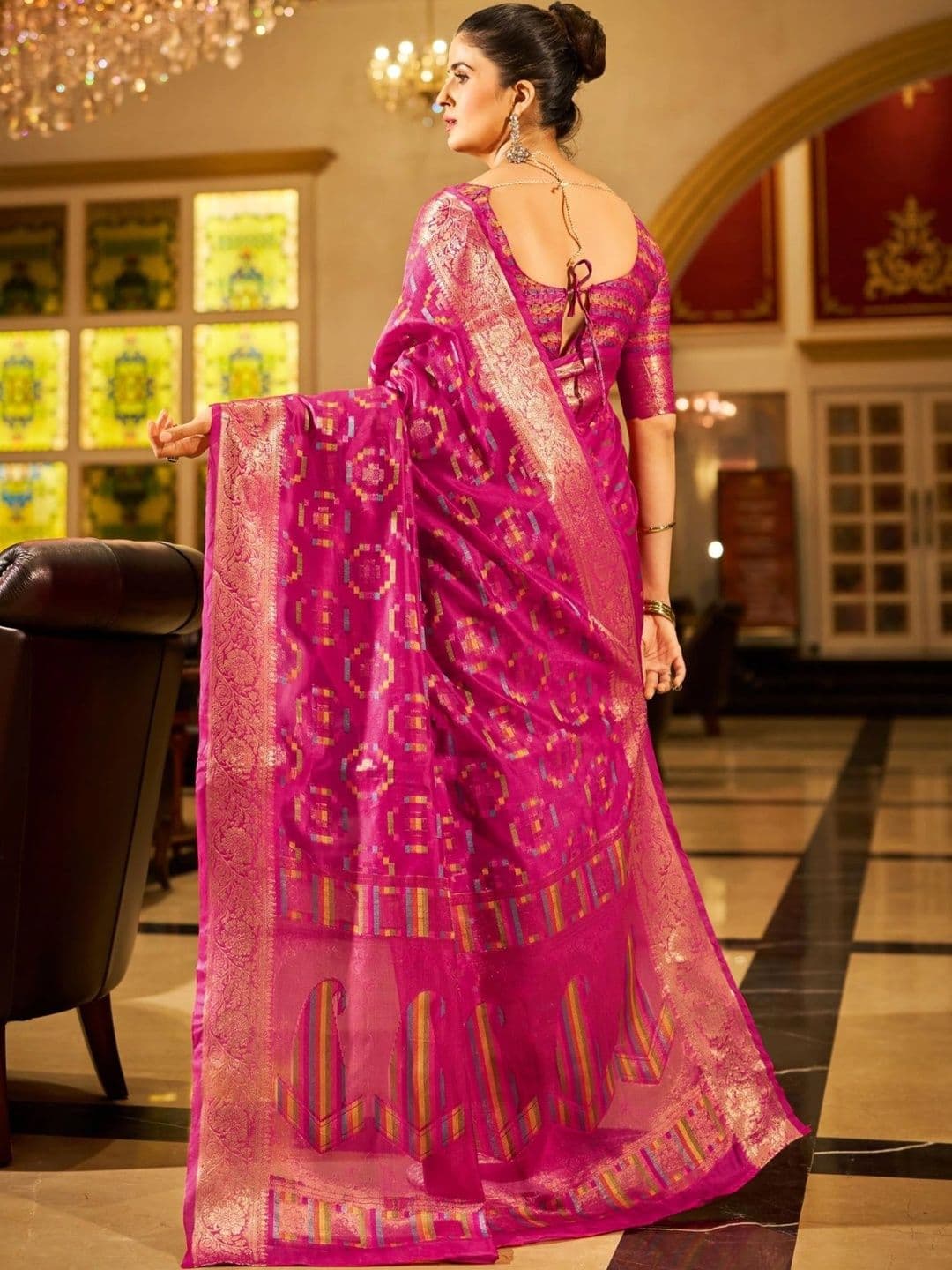 Madhuhansh Woven Design Zari Organza Patola Saree thumbnail 2