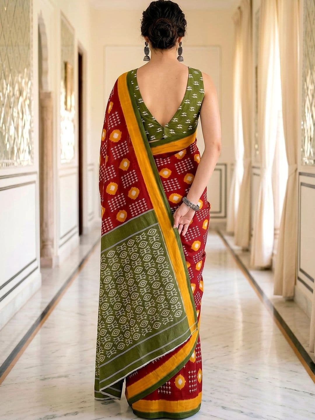 VS MALL Embellished Pure Cotton Ikat Saree thumbnail 2