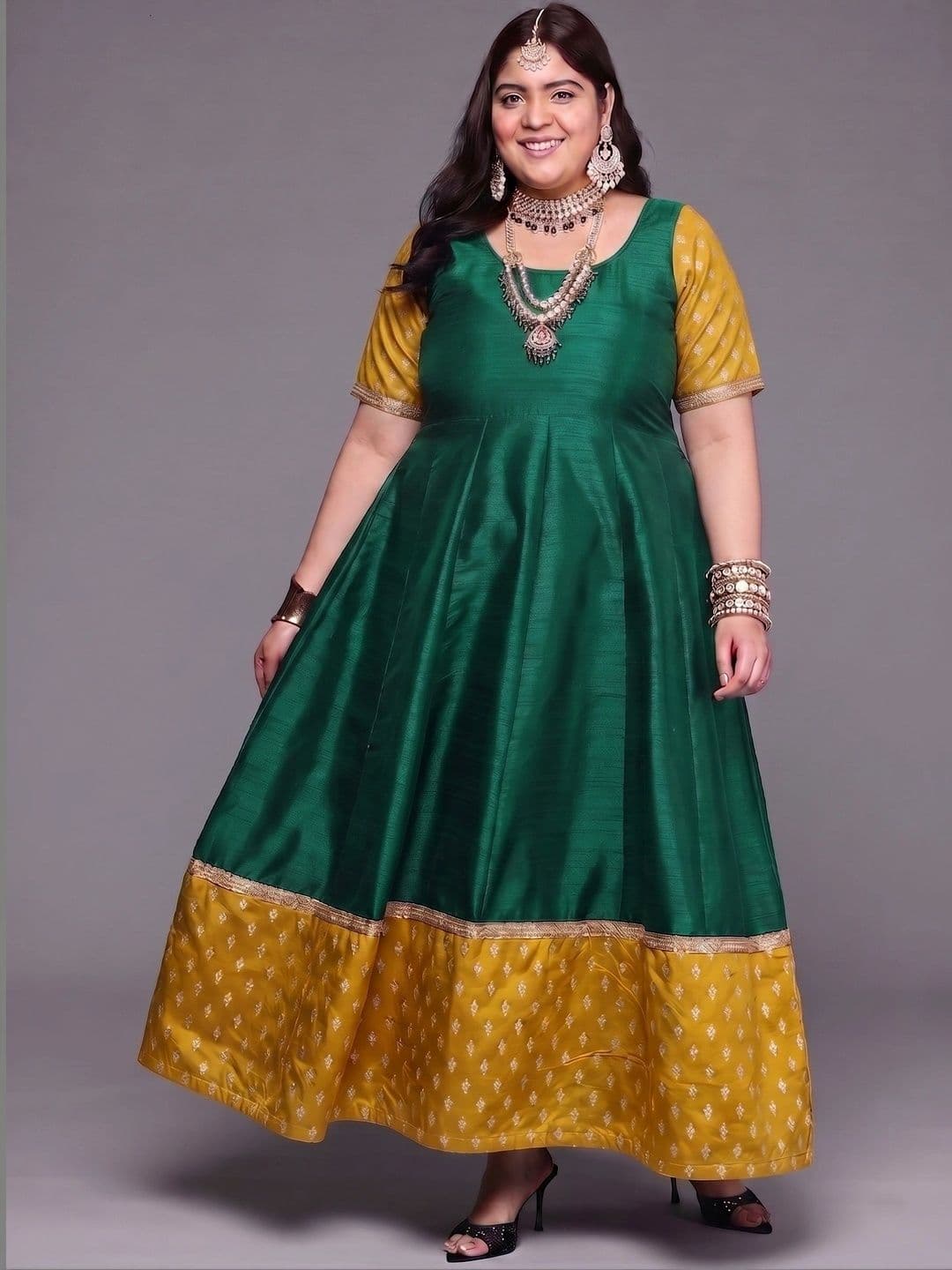 A PLUS BY AHALYAA Printed Round Neck Fit & Flared Ethnic Dresses thumbnail 4