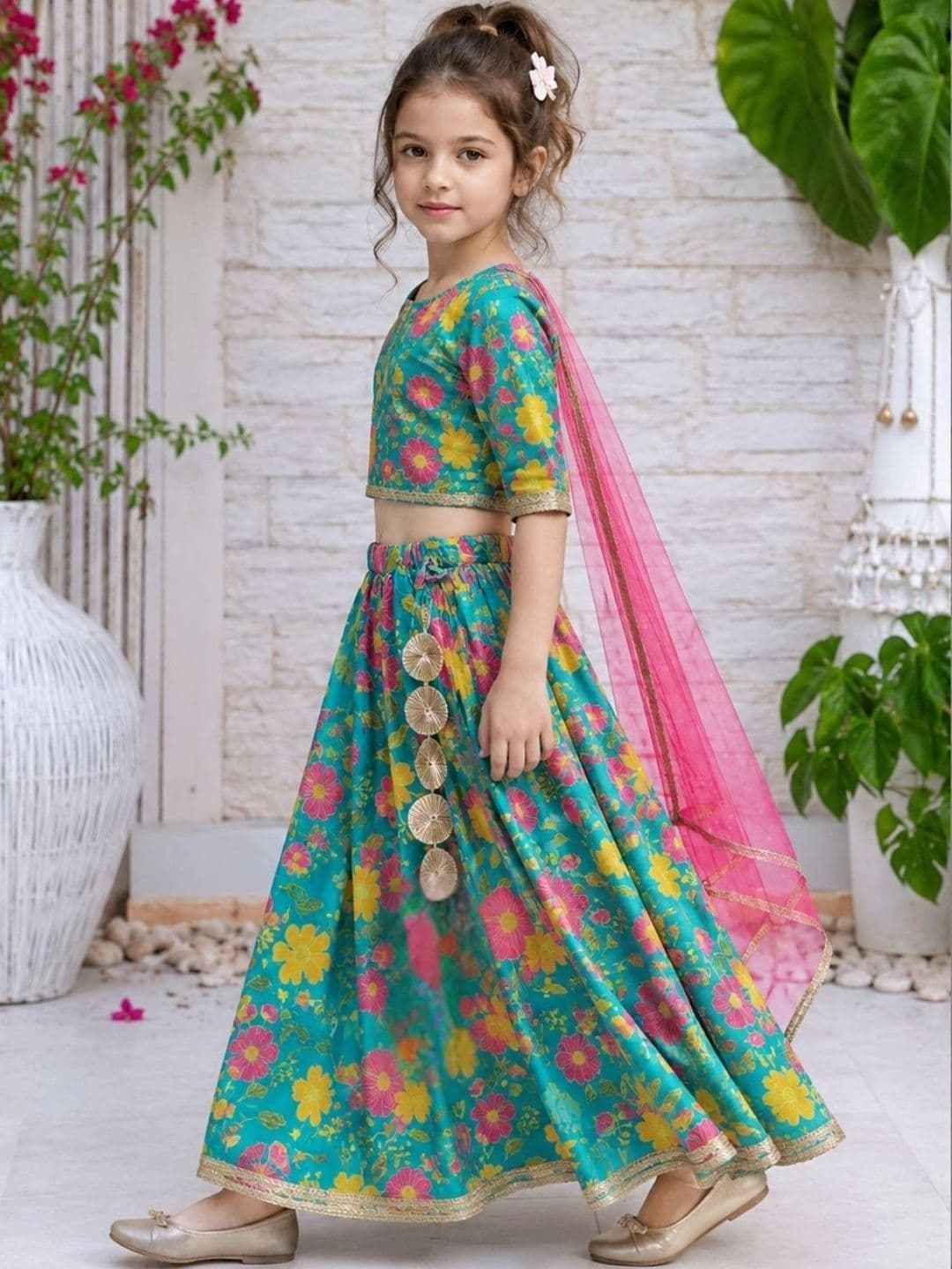 HERE&NOW Girls Print Floral Lehenga Choli Set thumbnail 4