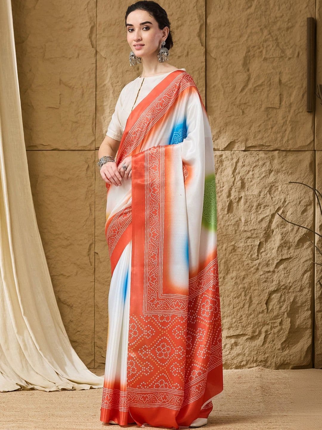 RACHNA Tie and Dye Satin Designer Ikat Saree thumbnail 3