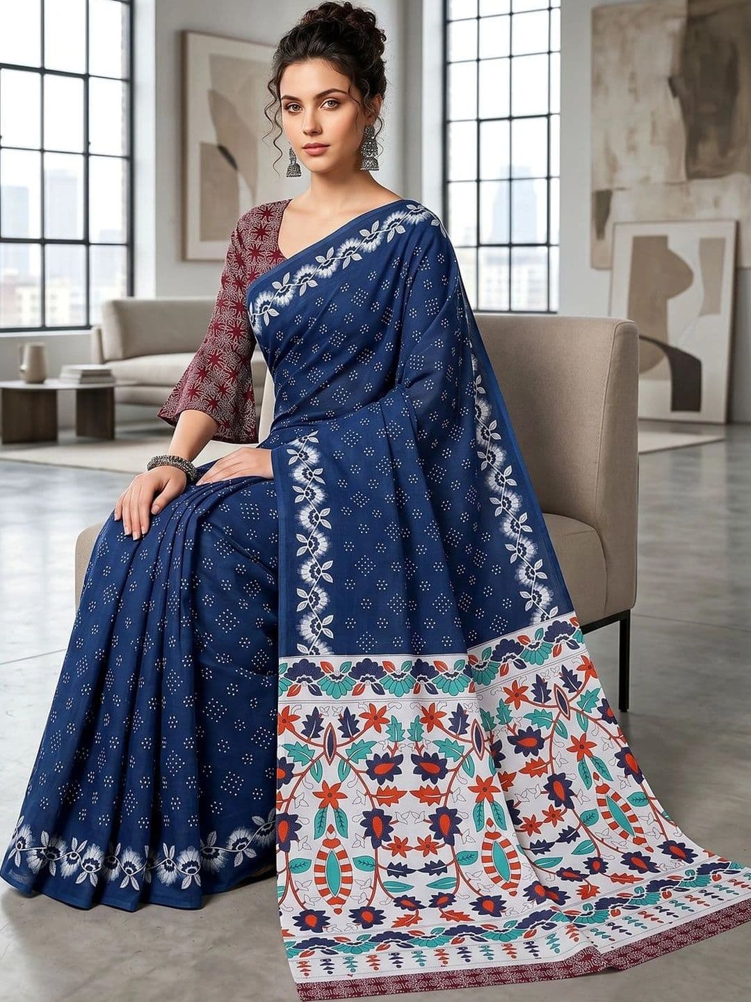 VS MALL Floral Pure Cotton Saree thumbnail 4