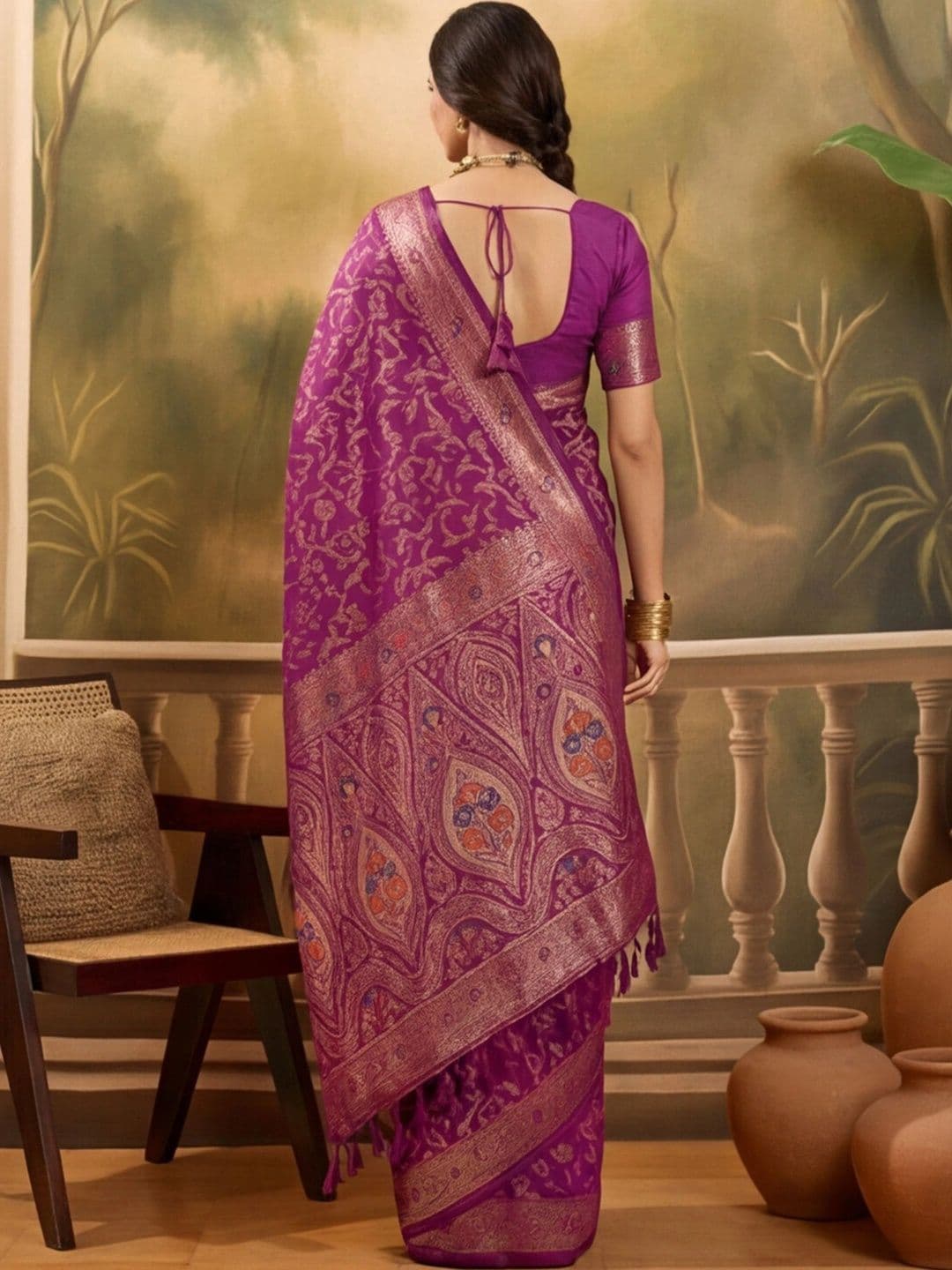 Anouk Rustic Paisley Zari Silk Blend Designer Kanjeevaram Saree thumbnail 4