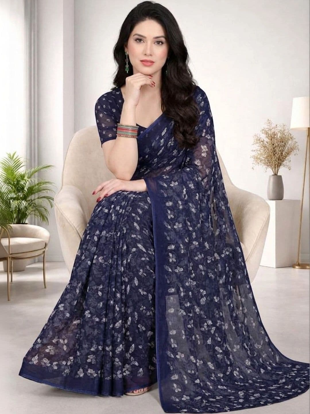 STYLE MODA Floral Poly Georgette Designer Saree thumbnail 4