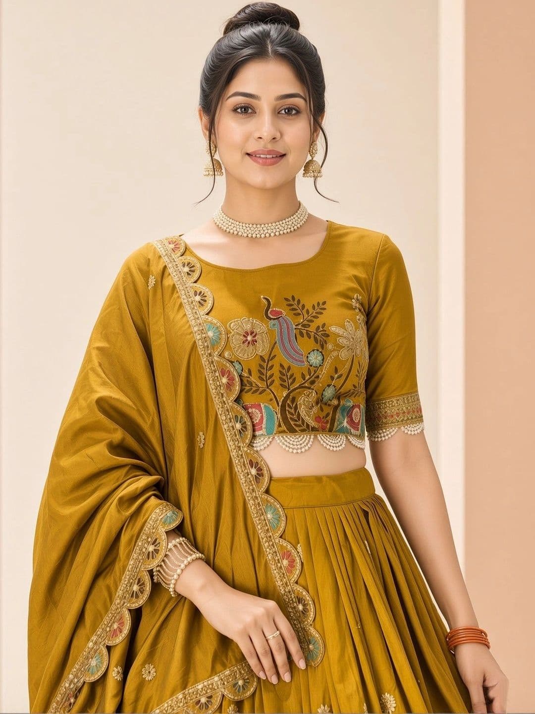 Closin Embroidered Thread Work Ready to Wear Lehenga & Unstitched Blouse With Dupatta thumbnail 2