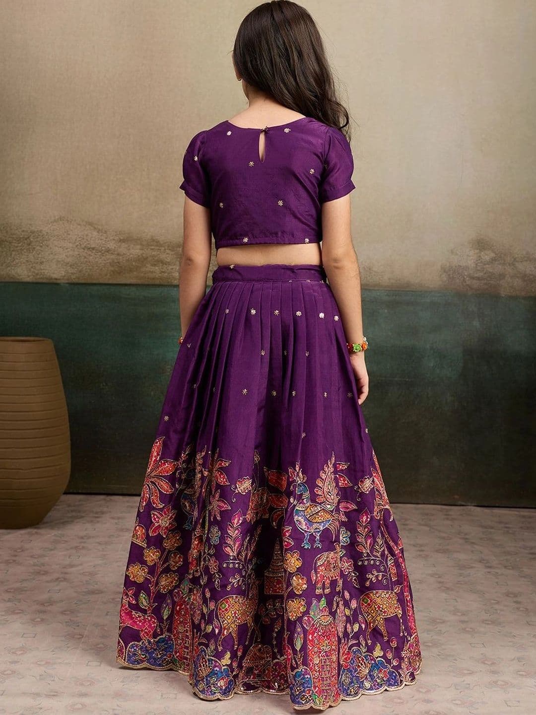 Tasarika Girls Embroidered Kalamkari Ready to Wear Lehenga & thumbnail 2