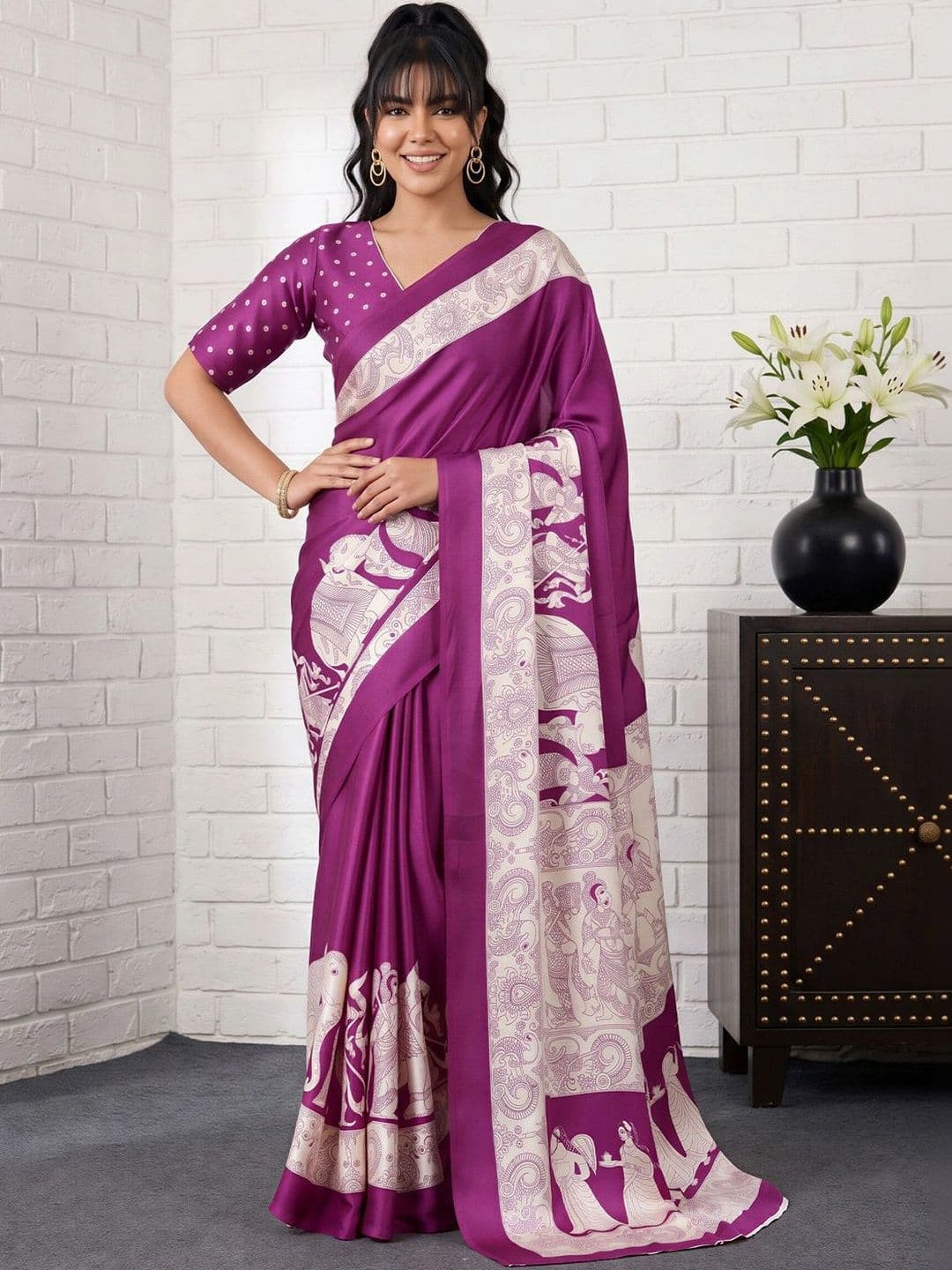 Anouk Kalamkari Satin Designer Banarasi Saree thumbnail 7