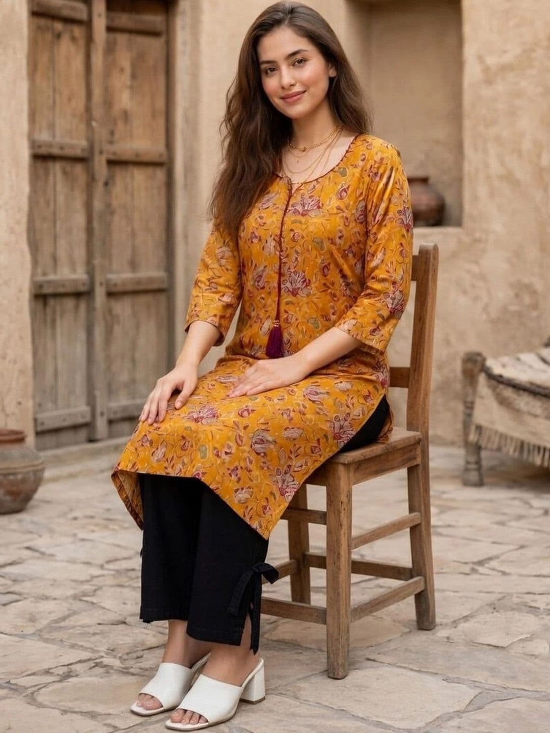 KALAMIR Women Floral Printed Floral Kurta thumbnail 3