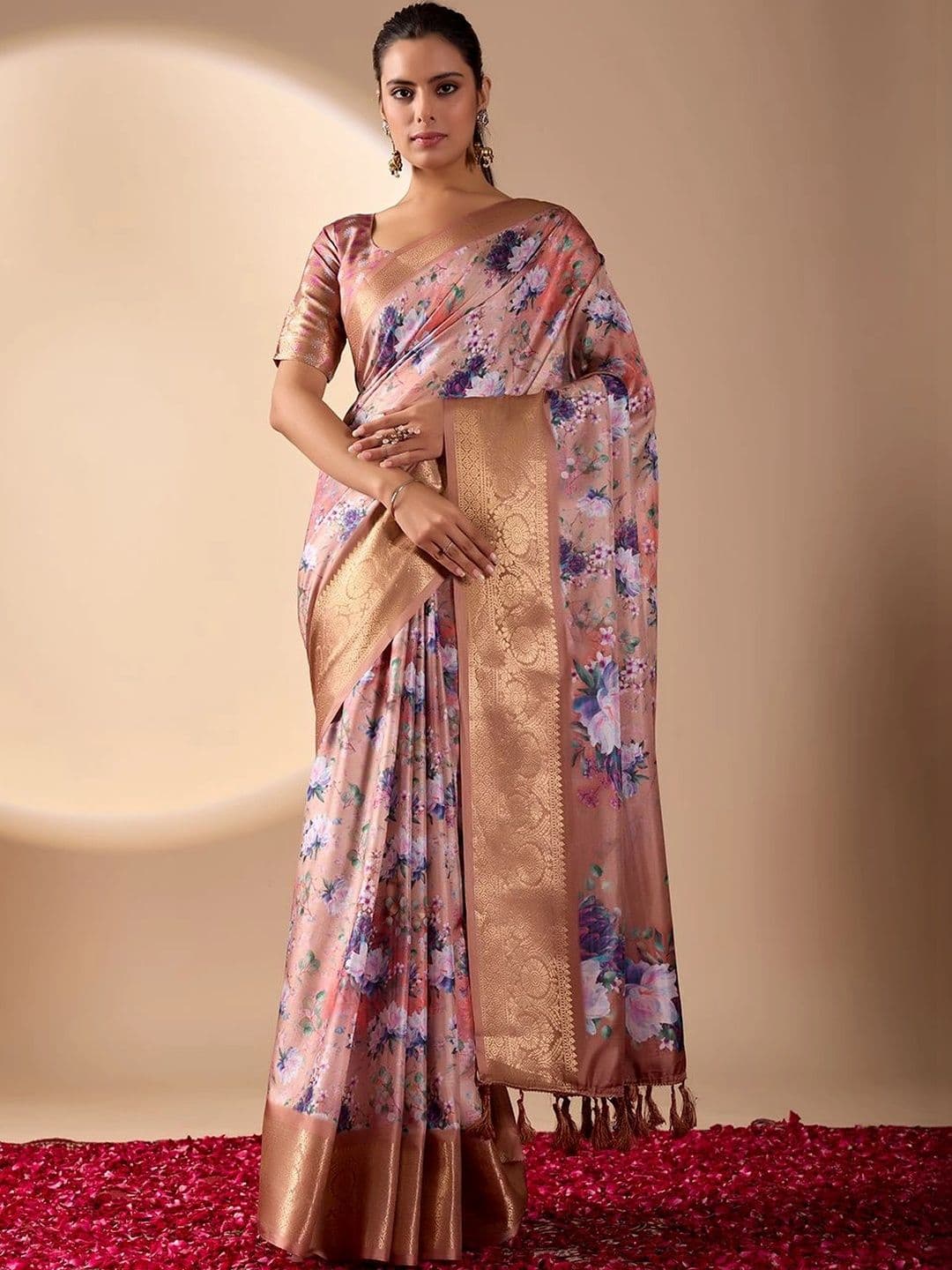 Moda Rapido Floral Zari Silk Blend Designer Saree - view 1