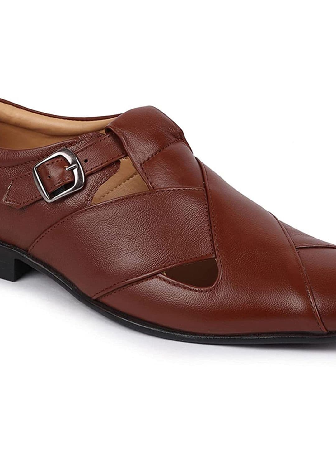 FAUSTO Men Tan Leather Shoe-Style Sandals thumbnail 5
