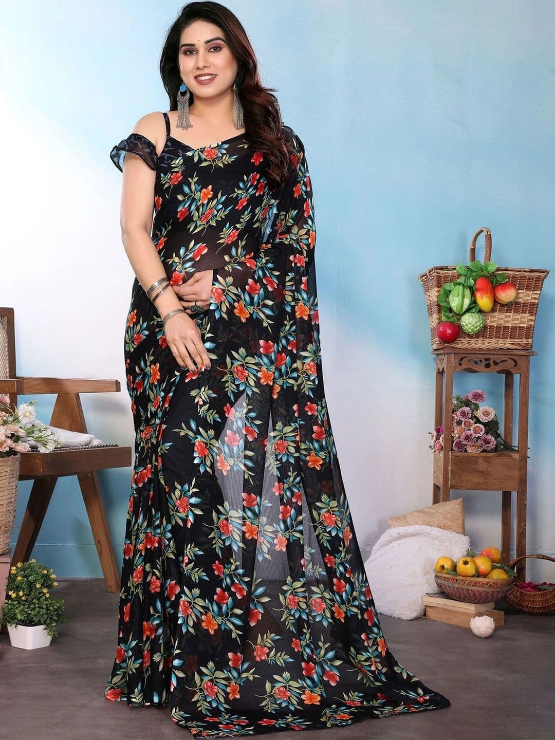 ANIRAV Floral Pure Georgette Saree thumbnail 5