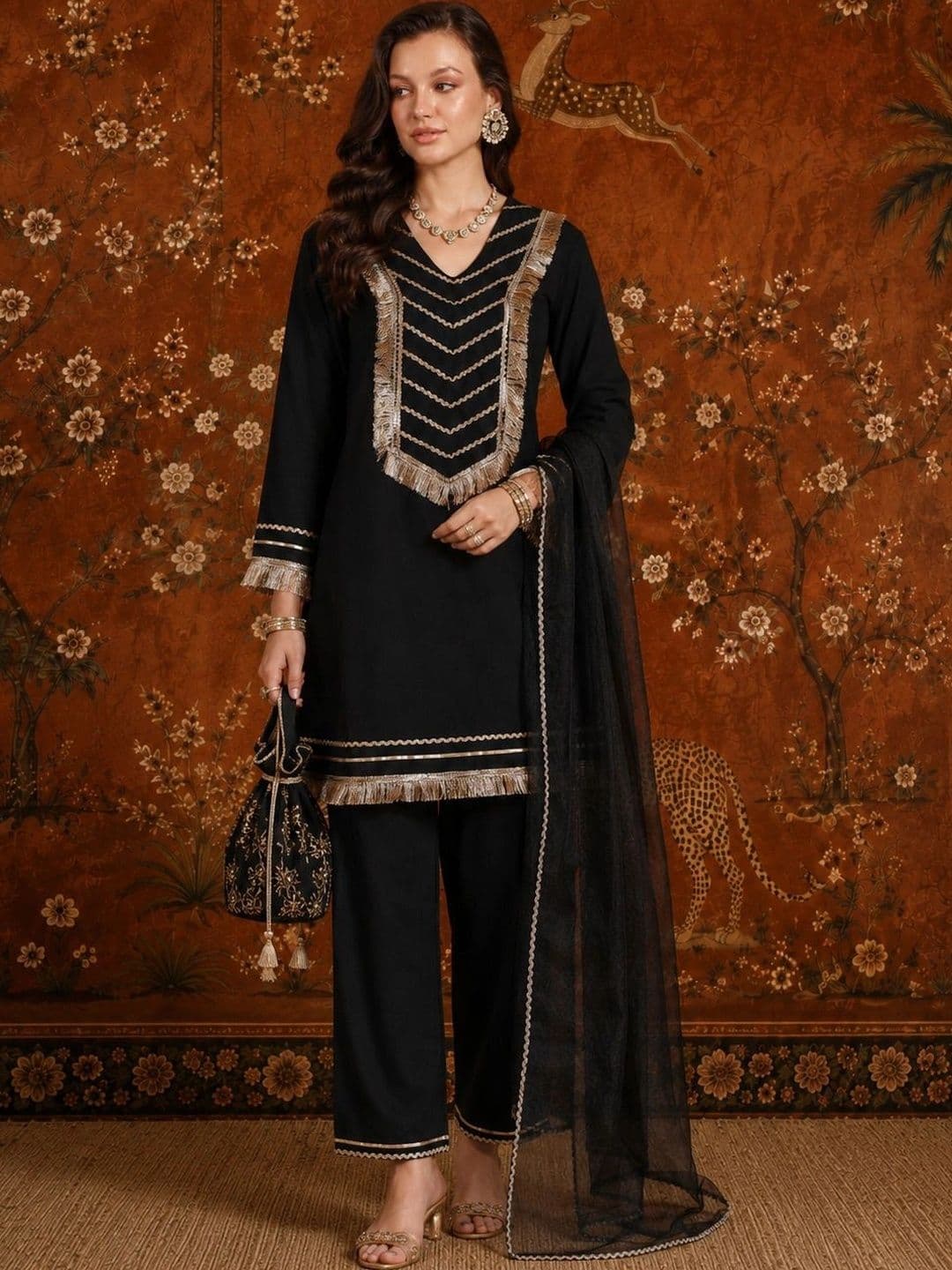 Sangria Women Regular Gotta Patti Pure Cotton Kurta with Palazzos & With Dupatta - view 1